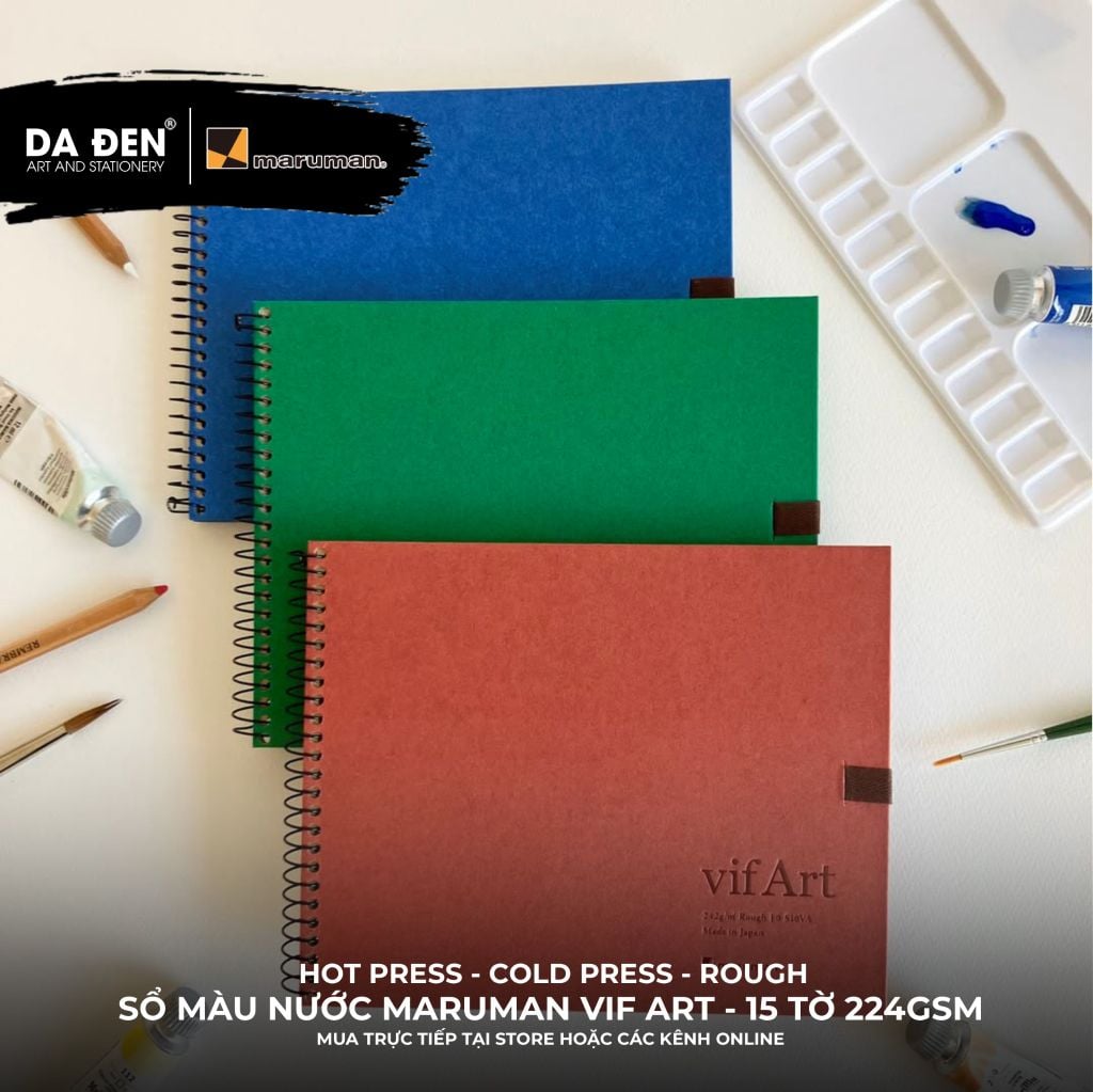[DA ĐEN] Sổ Màu Nước Chất Lượng Cao Maruman Vif Art Đủ Size F0/F3F4