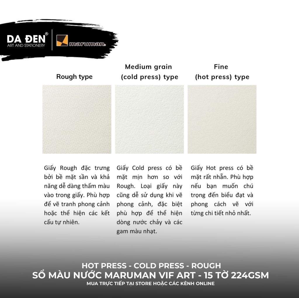 [DA ĐEN] Sổ Màu Nước Chất Lượng Cao Maruman Vif Art Đủ Size F0/F3F4