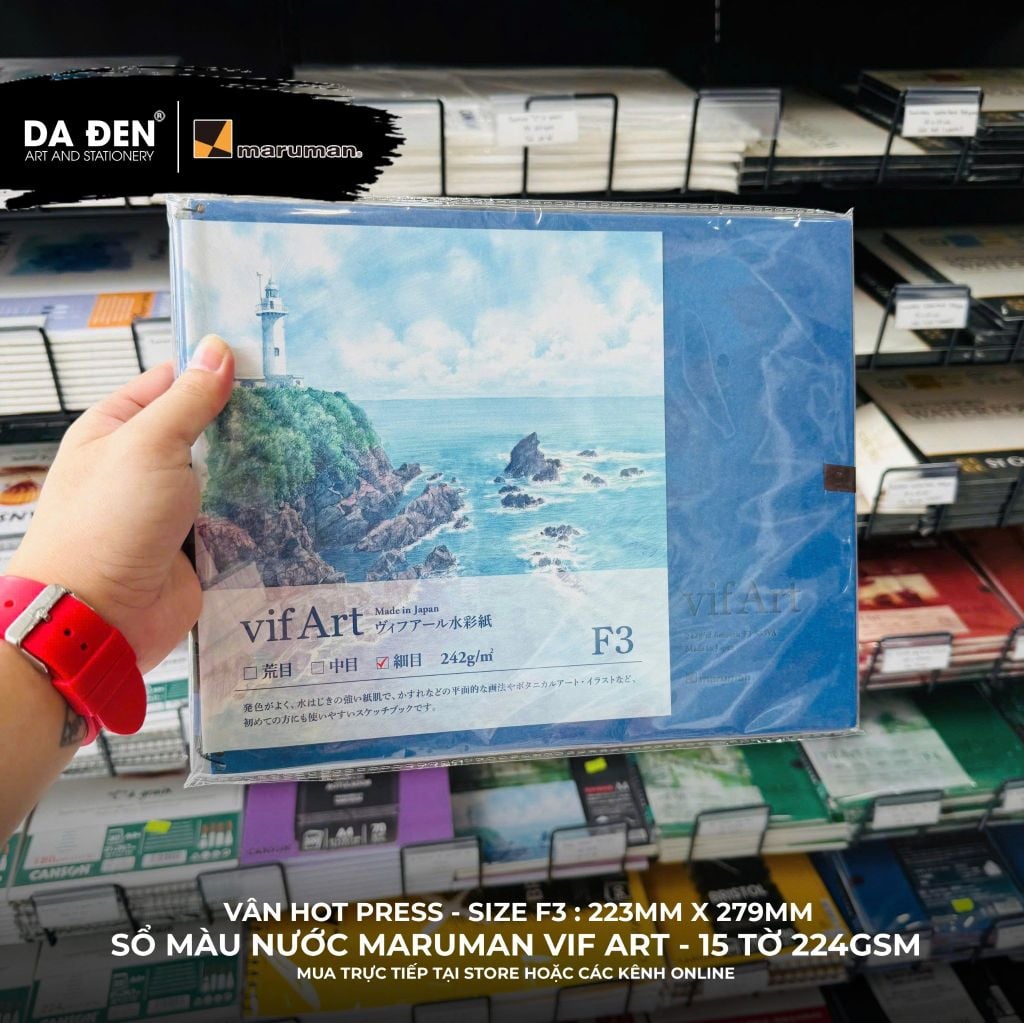 [DA ĐEN] Sổ Màu Nước Chất Lượng Cao Maruman Vif Art Đủ Size F0/F3F4