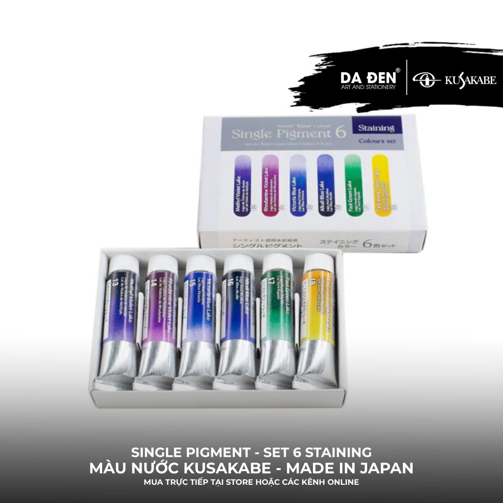 [DA ĐEN] Set 6 Màu Nước Đơn Sắc Single Pigment Kusakabe - made in Japan