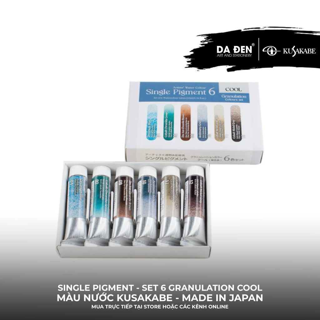 [DA ĐEN] Set 6 Màu Nước Đơn Sắc Single Pigment Kusakabe - made in Japan