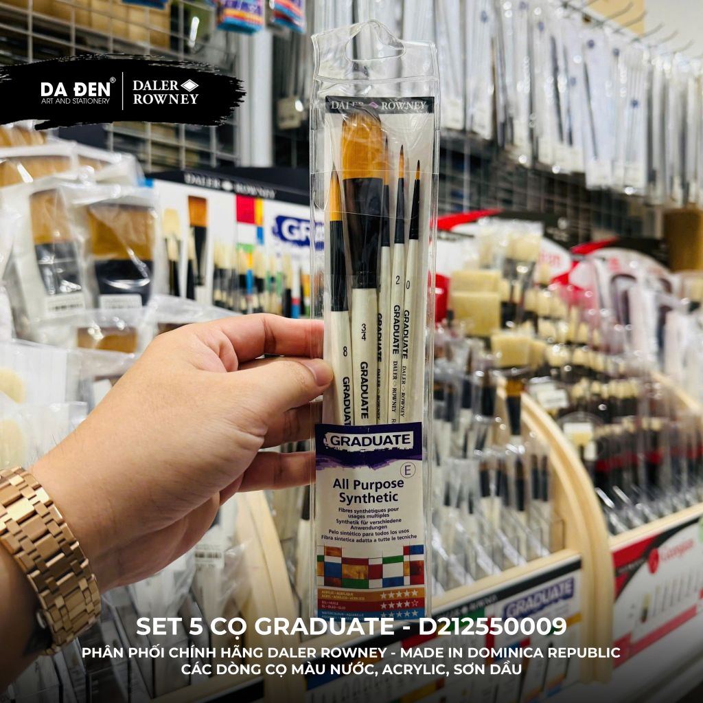 [DA ĐEN] Set 5 Cọ D212550009 Graduate của Daler Rowney Phù hợp cho cả Màu Nước, Acrylic, và Sơn Dầu