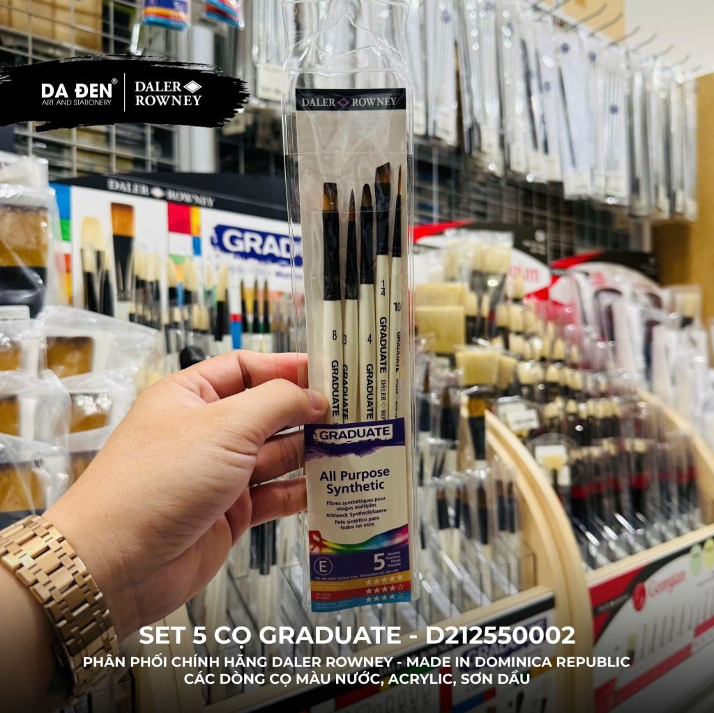 [DA ĐEN] Set 5 Cọ D212550002 Graduate của Daler Rowney Phù hợp cho cả Màu Nước, Acrylic, và Sơn Dầu