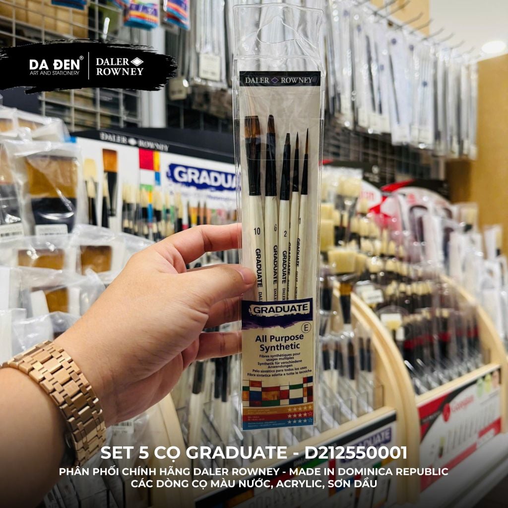 [DA ĐEN] Set 5 Cọ D212550001 Graduate của Daler Rowney Phù hợp cho cả Màu Nước, Acrylic, và Sơn Dầu