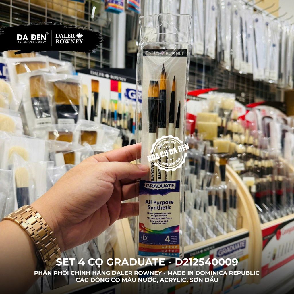 [DA ĐEN] Set 4 Cọ D212540009 Graduate của Daler Rowney Phù hợp cho cả Màu Nước, Acrylic, và Sơn Dầu