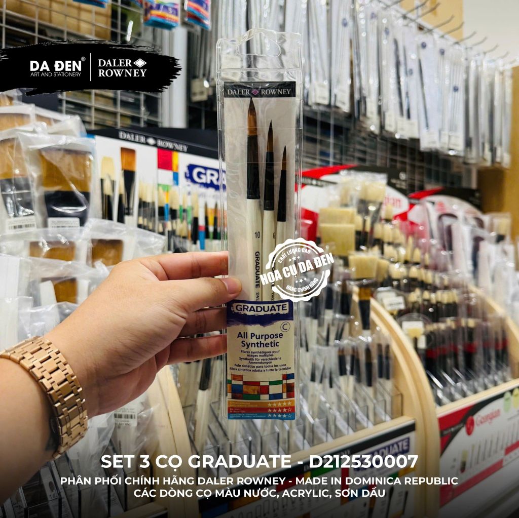 [DA ĐEN] Set 3 Cọ D212530007 Graduate của Daler Rowney Phù hợp cho cả Màu Nước, Acrylic, và Sơn Dầu