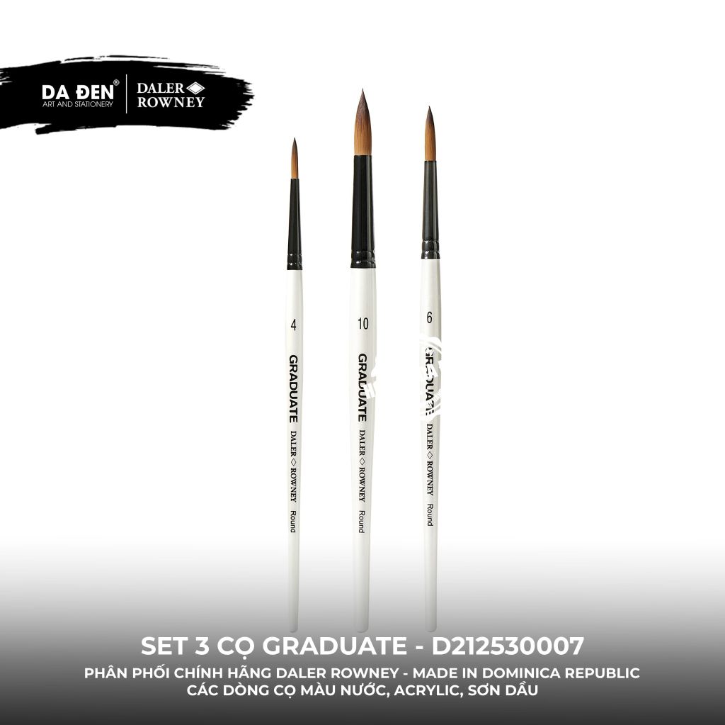 [DA ĐEN] Set 3 Cọ D212530007 Graduate của Daler Rowney Phù hợp cho cả Màu Nước, Acrylic, và Sơn Dầu