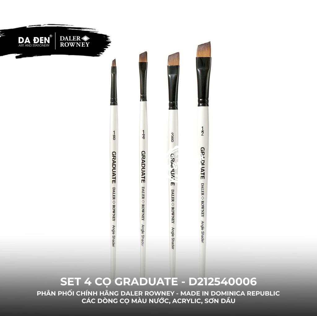 [DA ĐEN] Set 4 Cọ D212540006 Graduate của Daler Rowney Phù hợp cho cả Màu Nước, Acrylic, và Sơn Dầu