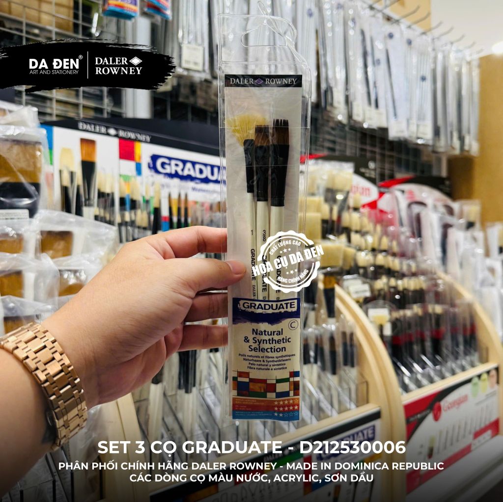 [DA ĐEN] Set 3 Cọ D212530006 Graduate của Daler Rowney Phù hợp cho cả Màu Nước, Acrylic, và Sơn Dầu