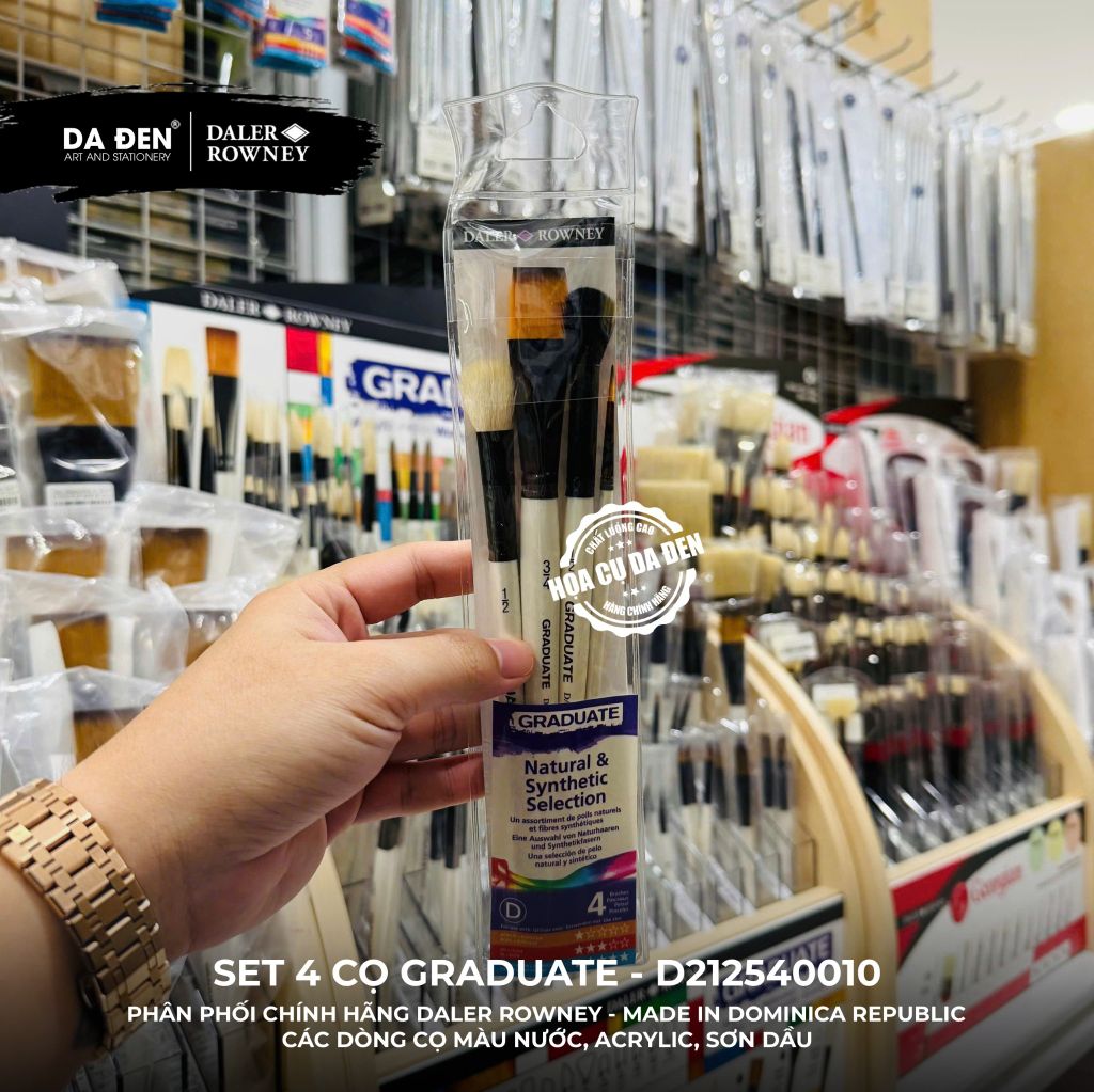 [DA ĐEN] Set 4 Cọ D212540010 Graduate của Daler Rowney Phù hợp cho cả Màu Nước, Acrylic, và Sơn Dầu