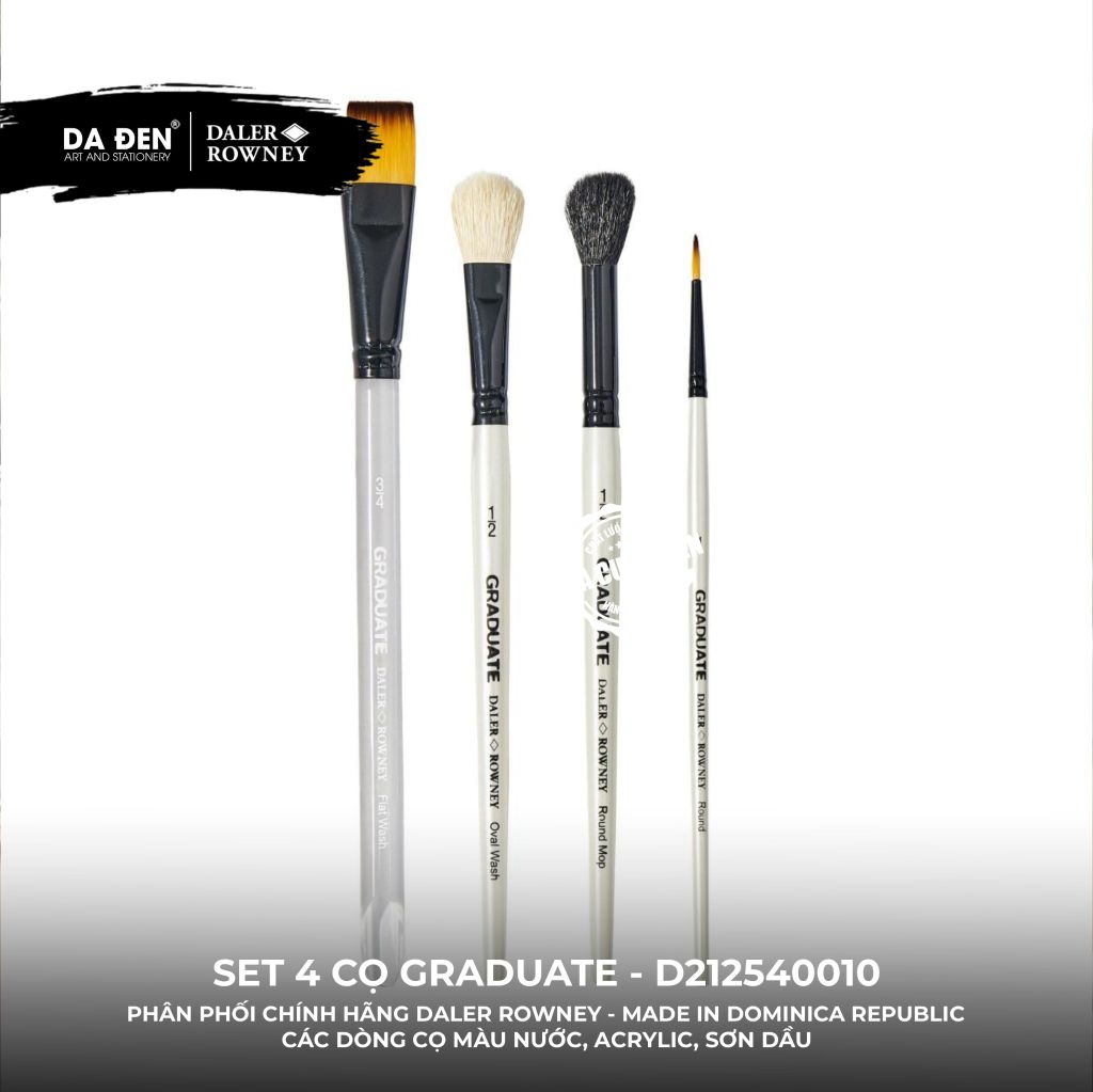 [DA ĐEN] Set 4 Cọ D212540010 Graduate của Daler Rowney Phù hợp cho cả Màu Nước, Acrylic, và Sơn Dầu