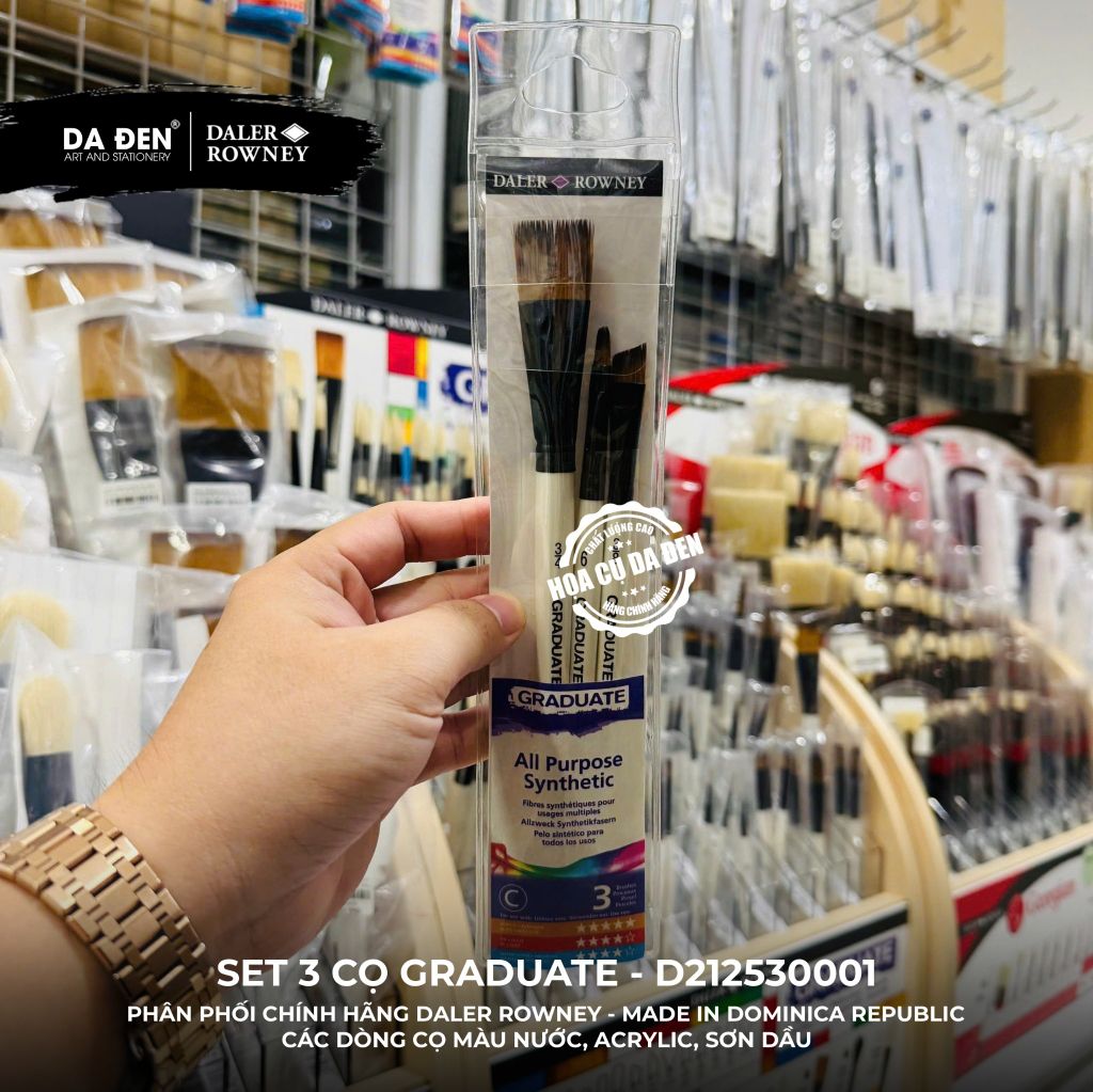 [DA ĐEN] Set 3 Cọ D212530001 Graduate của Daler Rowney Phù hợp cho cả Màu Nước, Acrylic, và Sơn Dầu
