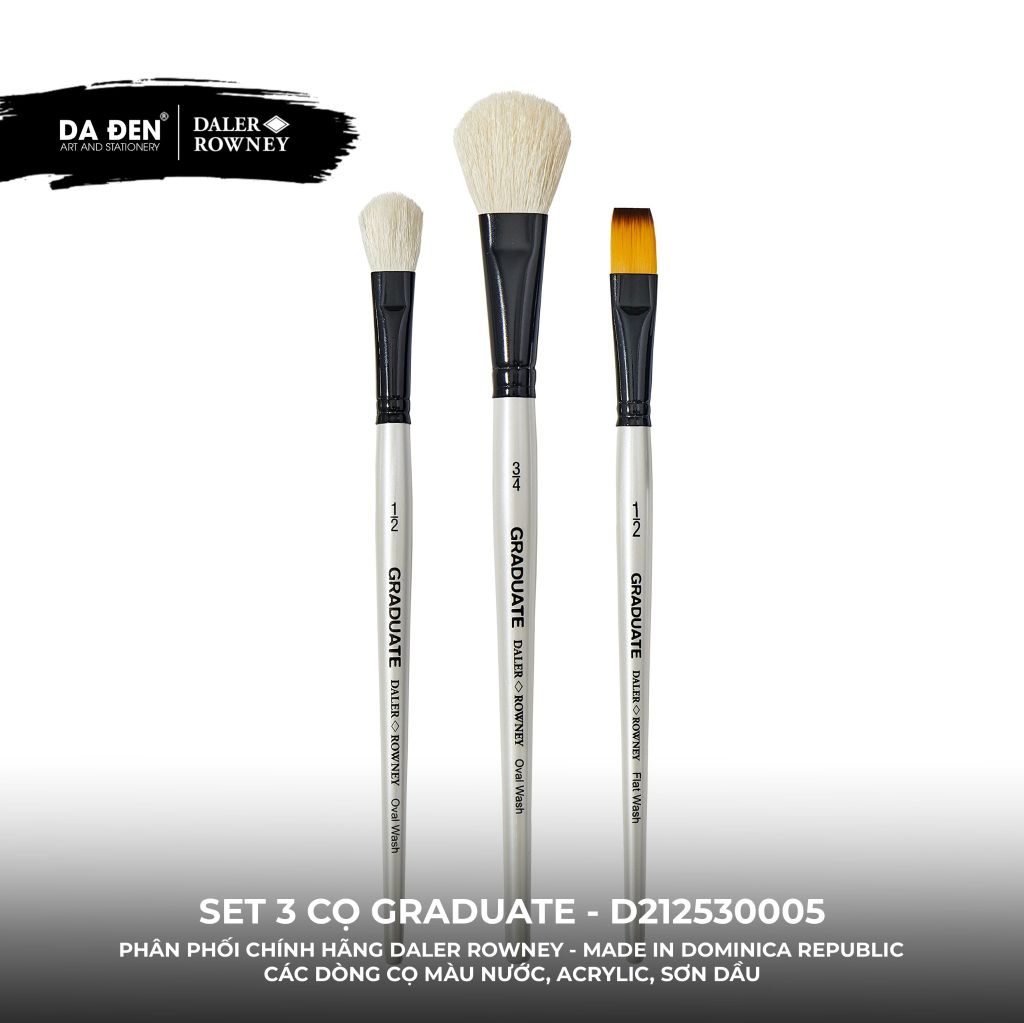 [DA ĐEN] Set 3 Cọ D212530005 Graduate của Daler Rowney Lông Chồn & Sợi Nhân Tạo Tổng Hợp