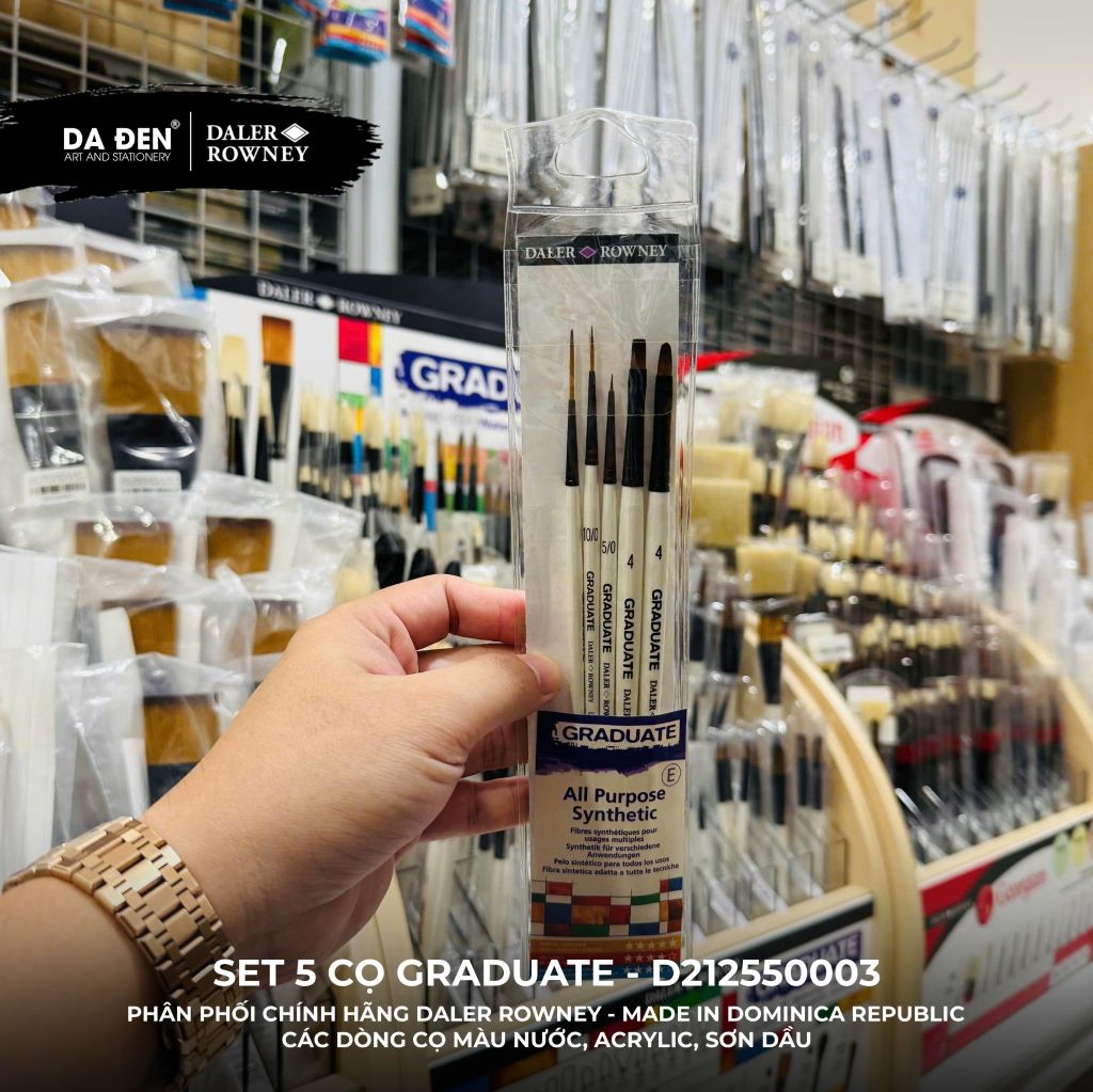 [DA ĐEN] Set 5 Cọ D212550003 Graduate của Daler Rowney phù hợp màu nước, acrylic, sơn dầu