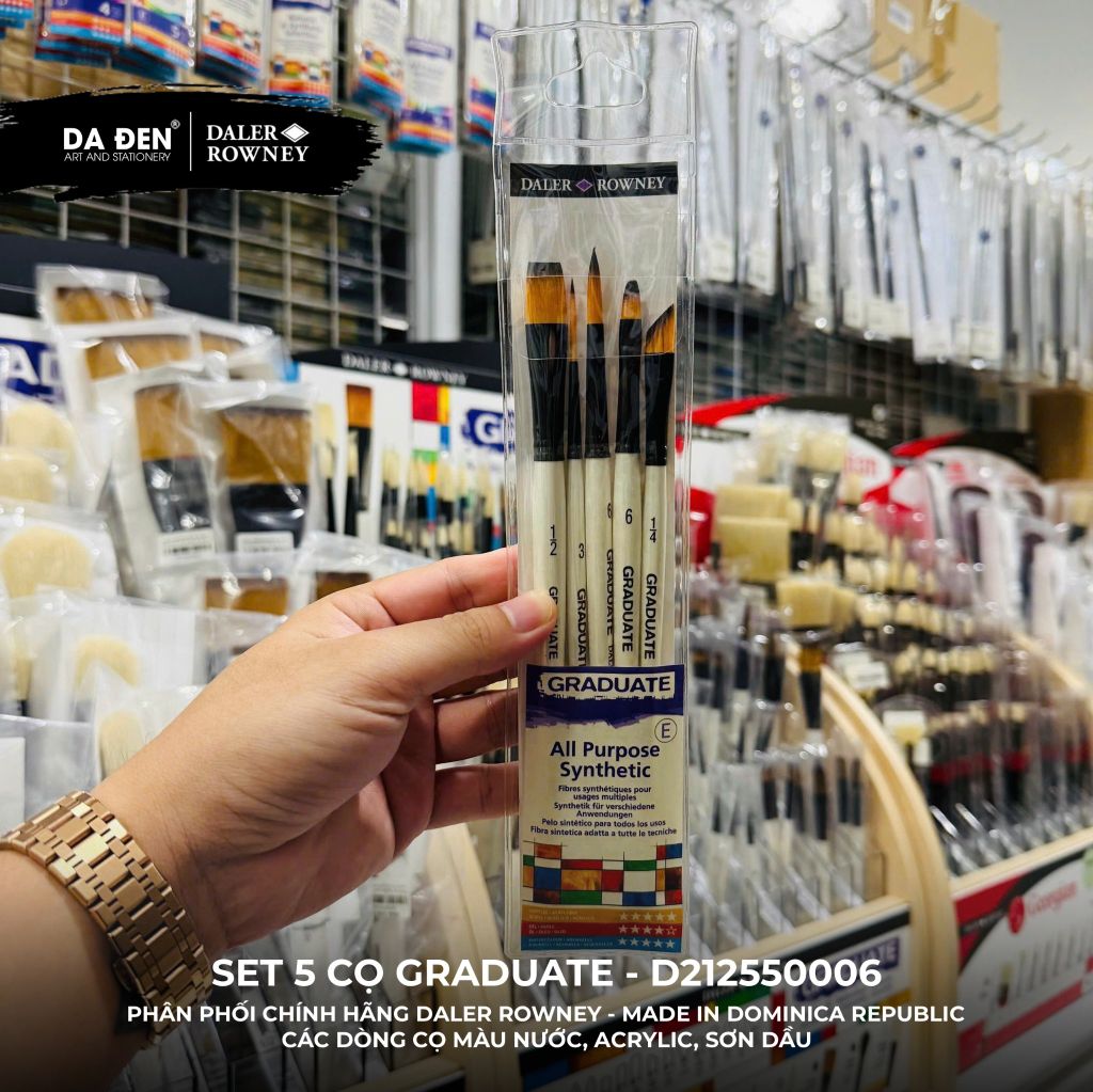[DA ĐEN] Set 5 Cọ D212550006 Graduate của Daler Rowney Phù hợp cho cả Màu Nước, Acrylic, và Sơn Dầu