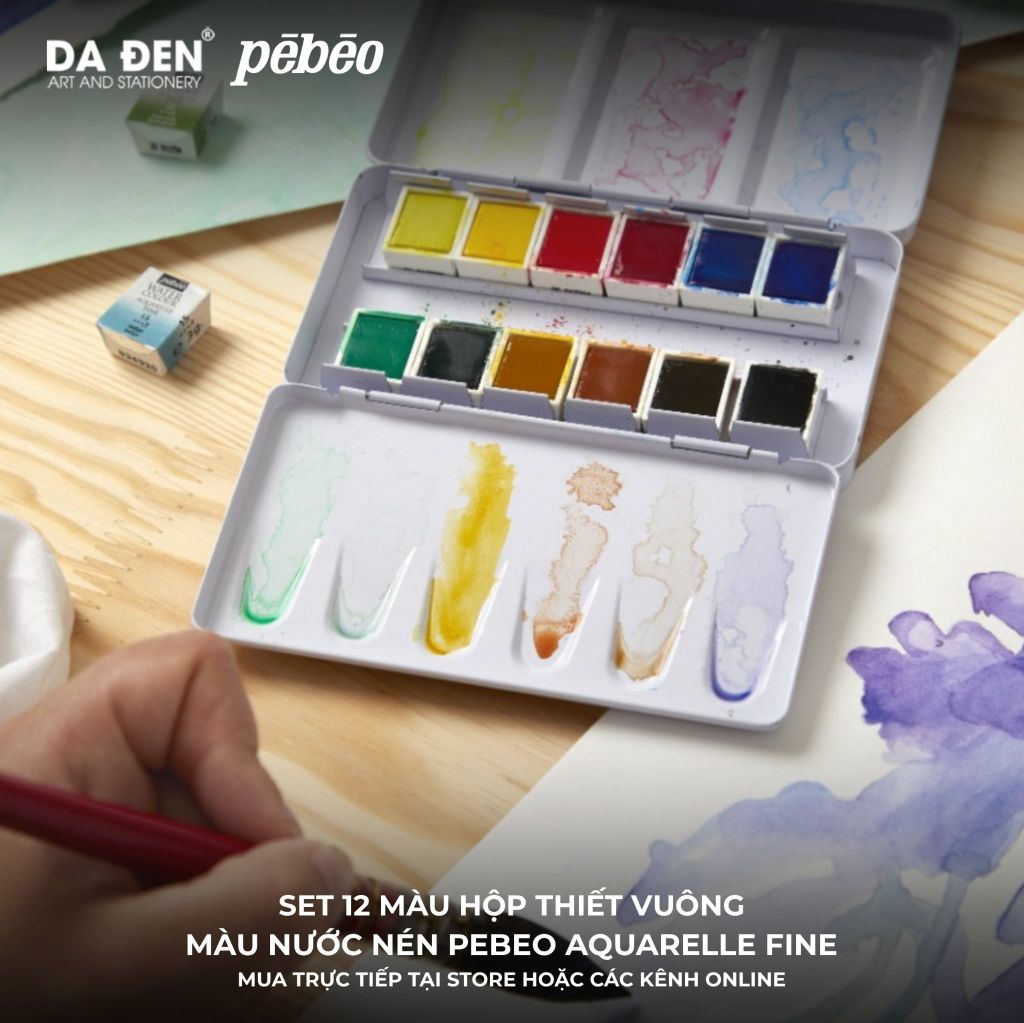 Màu Nước Cao Cấp Pebeo 12 Màu - Hộp Thiếc Pocket