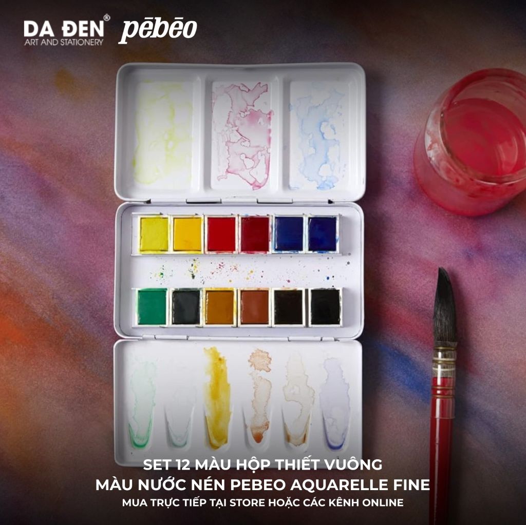 Màu Nước Cao Cấp Pebeo 12 Màu - Hộp Thiếc Pocket