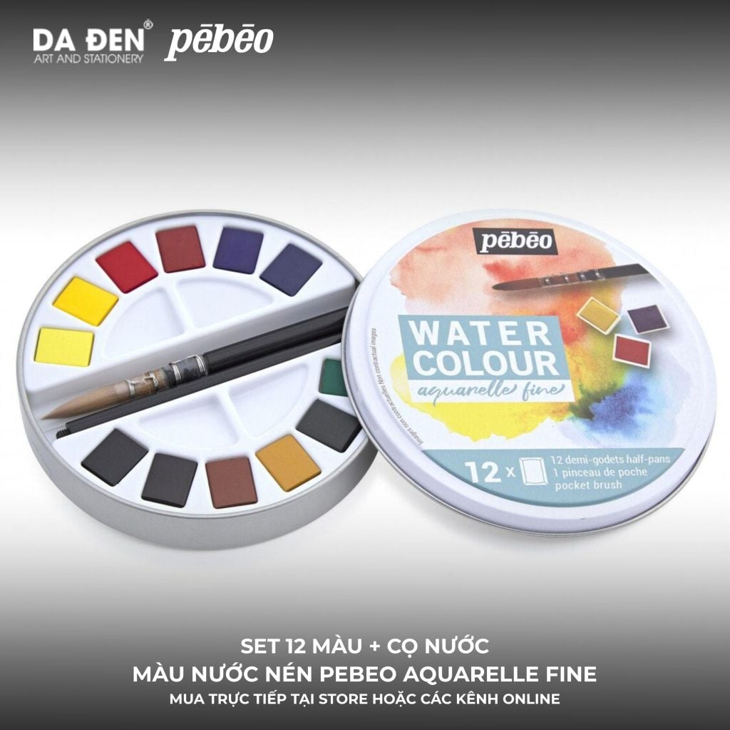 Màu Nước Cao Cấp Pebeo 12~24 Màu - Hộp Thiếc Tròn