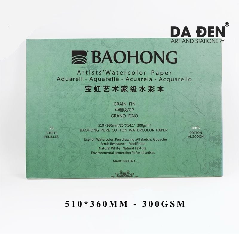 Sổ Vẽ Cao Cấp Baohong Artist's 300gsm 100% Cotton (Cold Press)