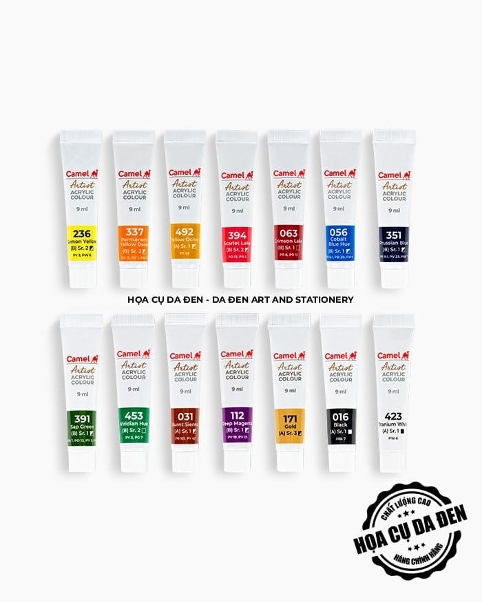 [DA ĐEN] Set 14/24 Màu vẽ Acrylic Camel Artist 9ml của Kokuyo Camlin