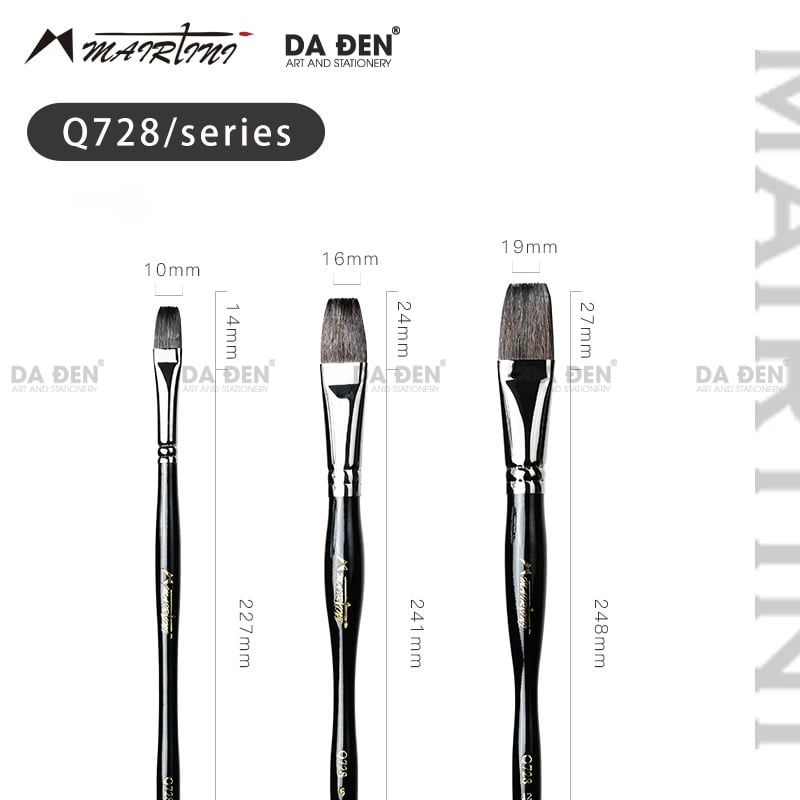 Cọ Vuông Mairtini Cao Cấp Dòng 728 (Thân Đen) - Mix Lông Sóc