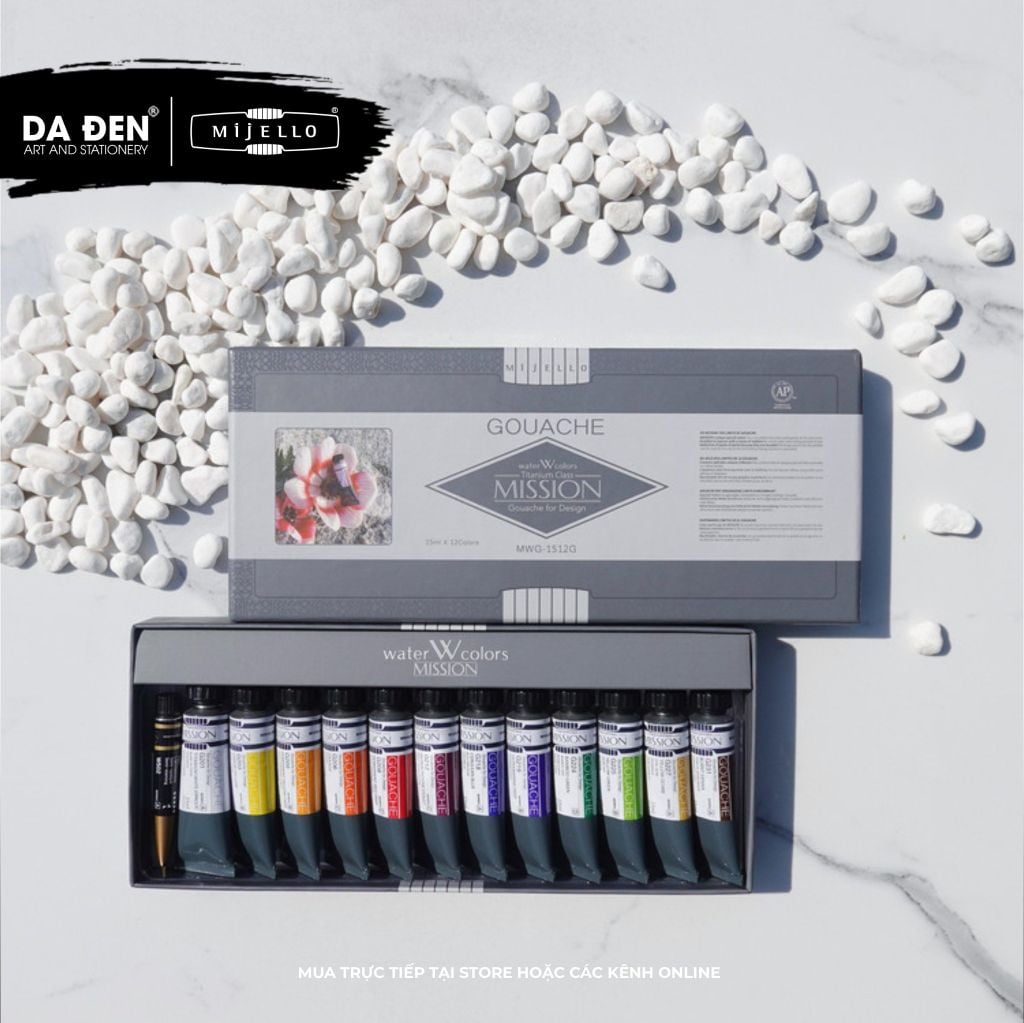 [DA ĐEN] Bộ Màu Gouache Mijello Mission Titanium Class Cao Cấp - Bộ 12/34 x 15ml