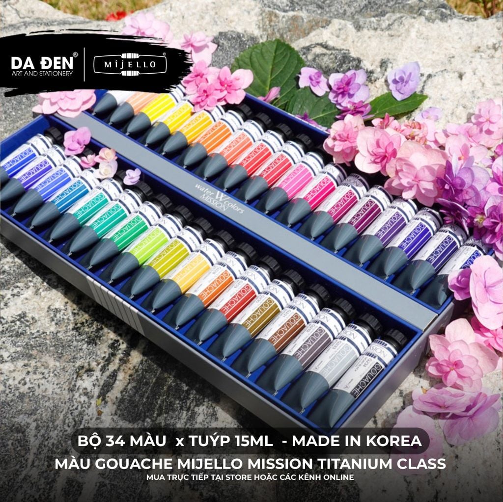 [DA ĐEN] Bộ Màu Gouache Mijello Mission Titanium Class Cao Cấp - Bộ 12/34 x 15ml