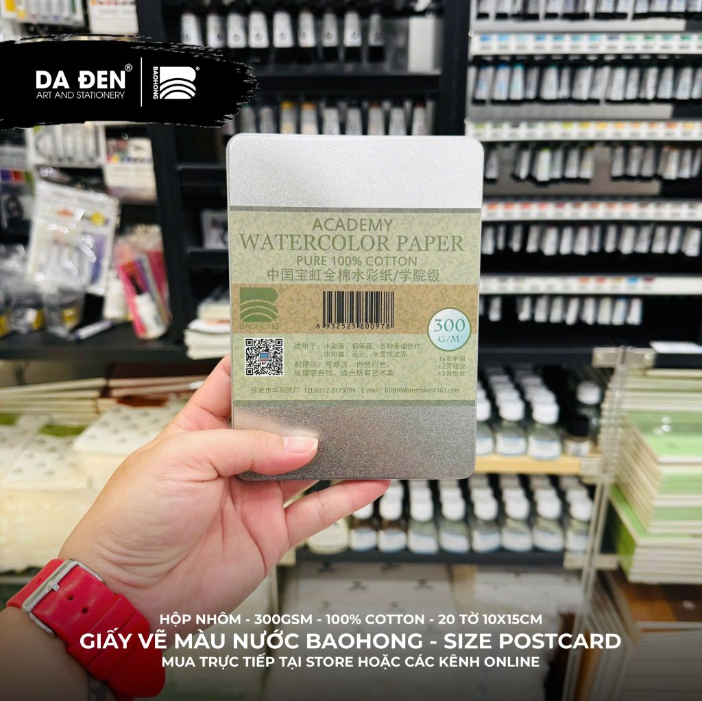 Giấy Màu Nước BaoHong 100% Cotton Postcard Hộp 20 Tờ (Dòng Academy)