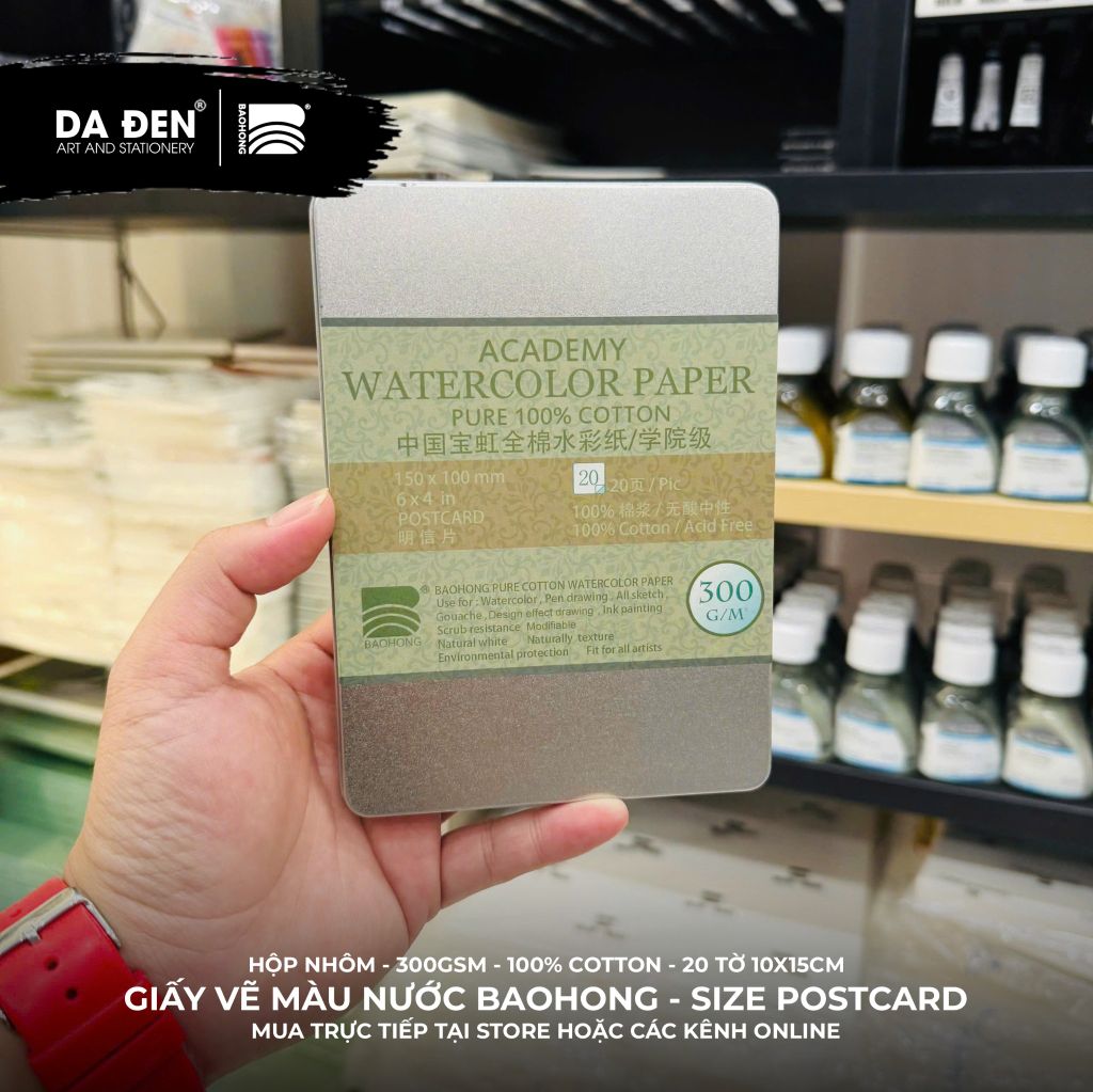 Giấy Màu Nước BaoHong 100% Cotton Postcard Hộp 20 Tờ (Dòng Academy)
