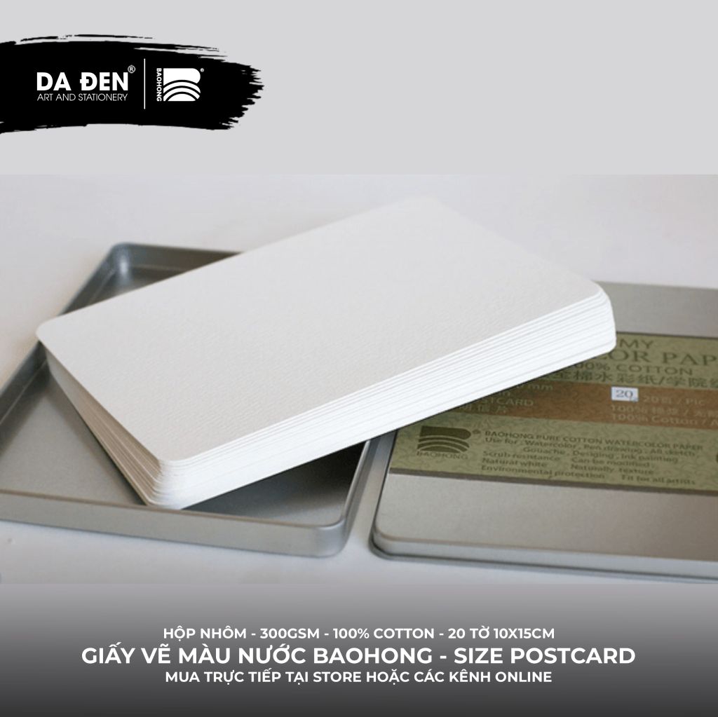 Giấy Màu Nước BaoHong 100% Cotton Postcard Hộp 20 Tờ (Dòng Academy)