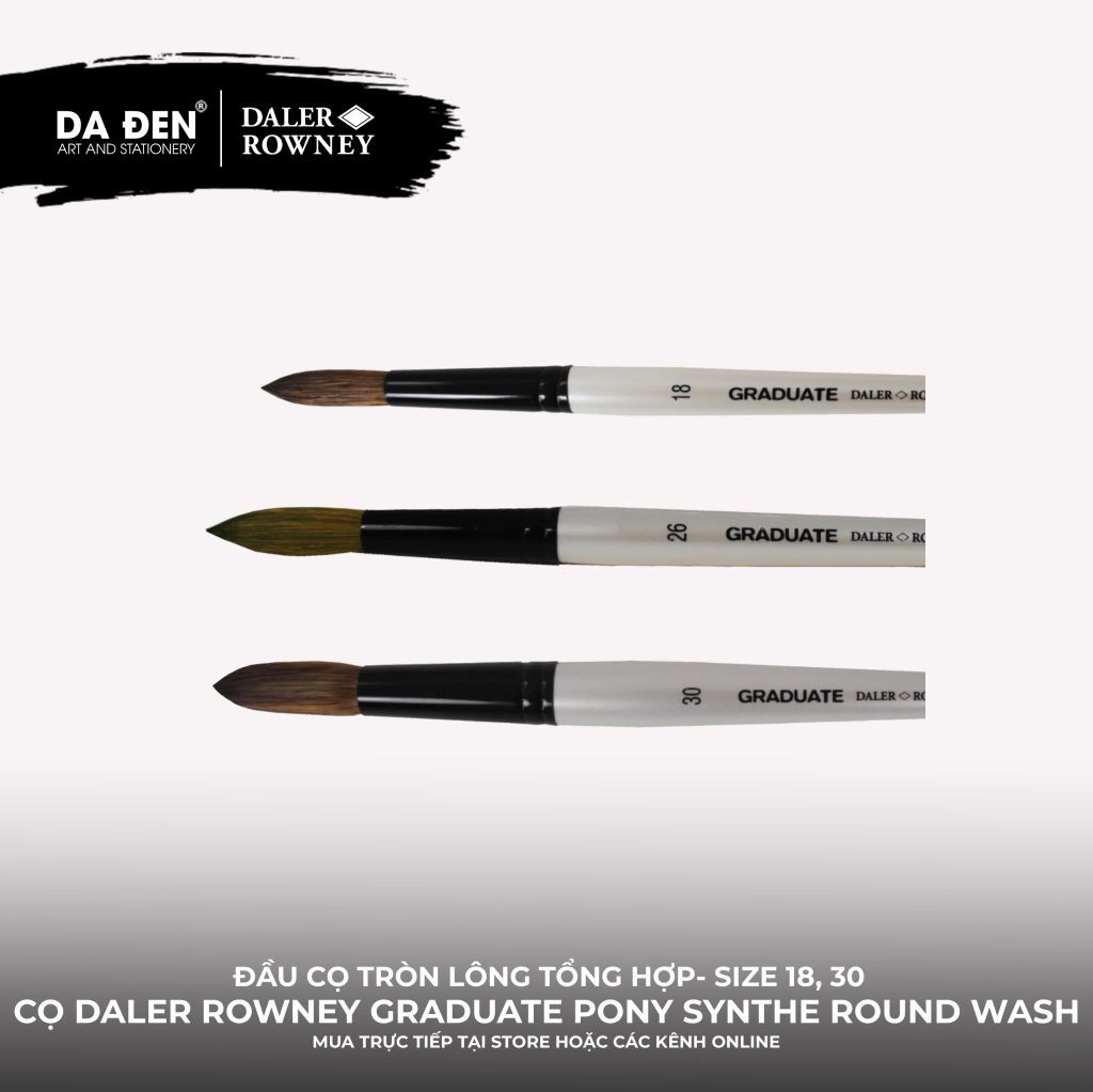 [DA ĐEN] Cọ Tròn Lông Tổng Hợp Daler Rowney Graduate Pony and Synthetic Round Wash Short Handle Brush