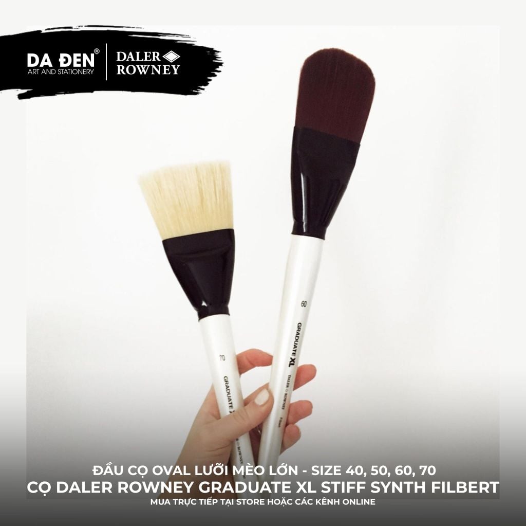 [DA ĐEN] Cọ Bản Oval Daler Rowney Graduate XL Extra Large Stiff Synthetic Filbert Brush Cực Lớn