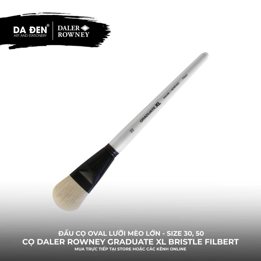 [DA ĐEN] Cọ Bản Oval Daler Rowney Graduate XL Extra Large White Bristle Filbert Brush Cực Lớn