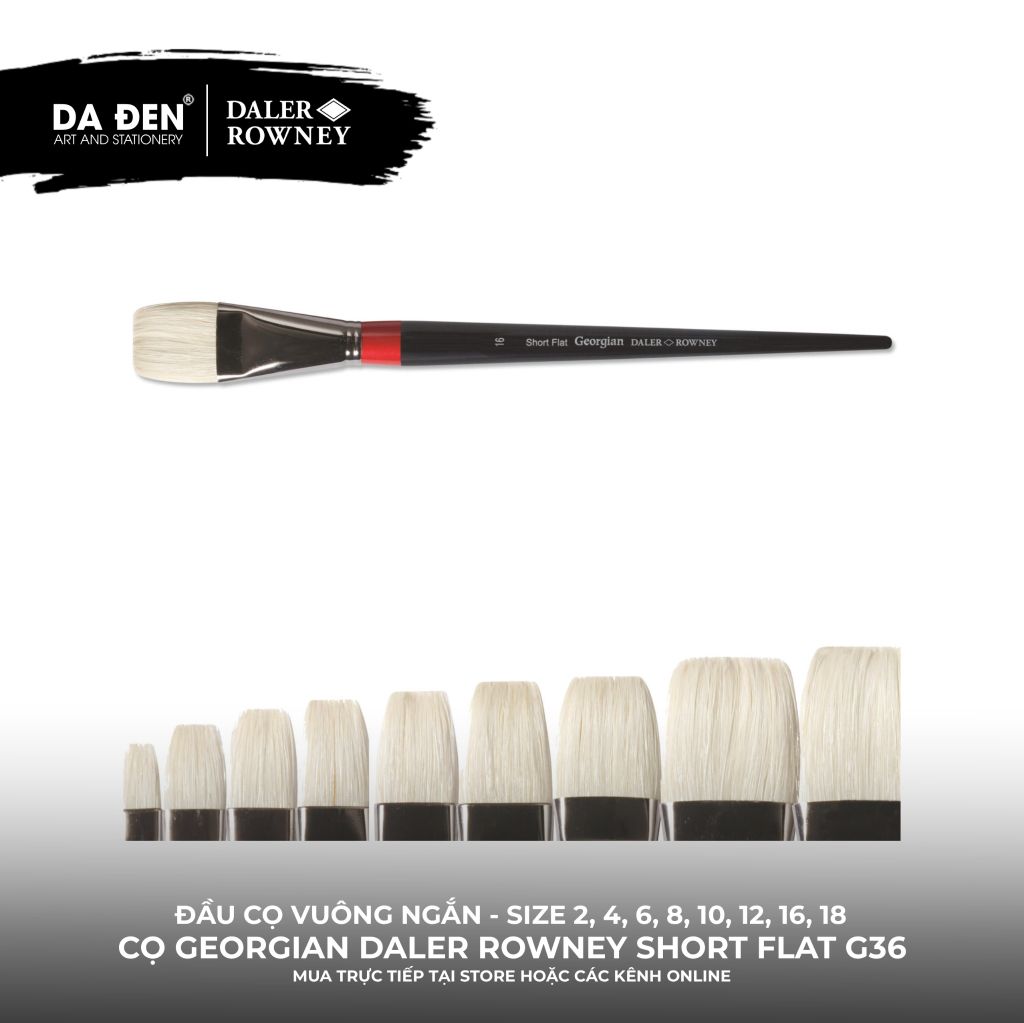 [DA ĐEN] Cọ Sơn Dầu Lông Vuông Ngắn Daler Rowney Georgian Short Flat G36 Cao Cấp
