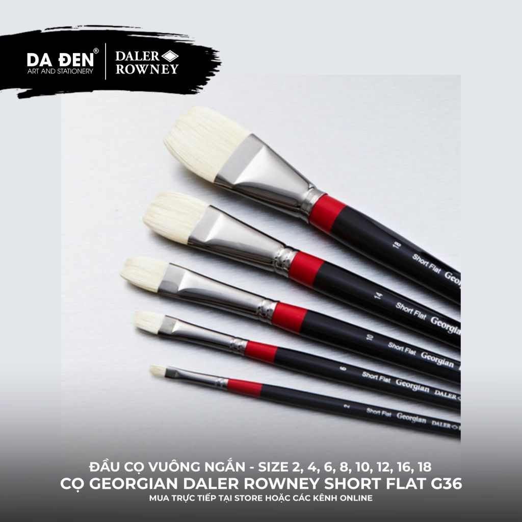 [DA ĐEN] Cọ Sơn Dầu Lông Vuông Ngắn Daler Rowney Georgian Short Flat G36 Cao Cấp