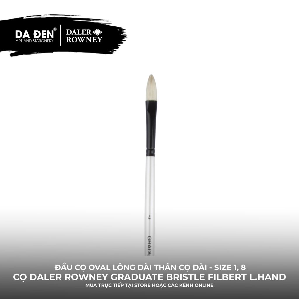 [DA ĐEN] Cọ Oval Lông Dài Thân Dài Daler Rowney Graduate Long Handle Bristle Filbert Brush