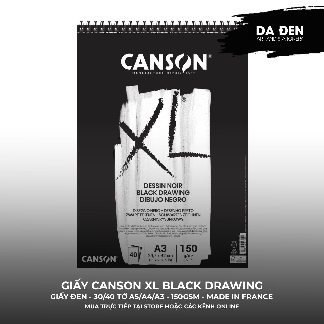 Sổ Vẽ Giấy Màu Đen Canson XL® Black 150gsm