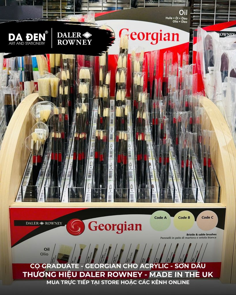 [DA ĐEN] Set 4 Cọ D212540008 Graduate của Daler Rowney Phù hợp cho cả Màu Nước, Acrylic, và Sơn Dầu