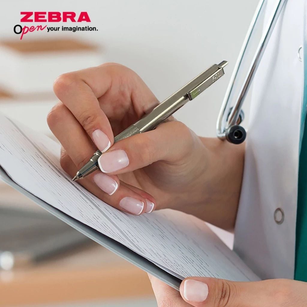 Bút Ký Bấm Zebra F701 Cao Cấp Mực Xanh Vỏ Thép (Kèm Hộp Nhôm)