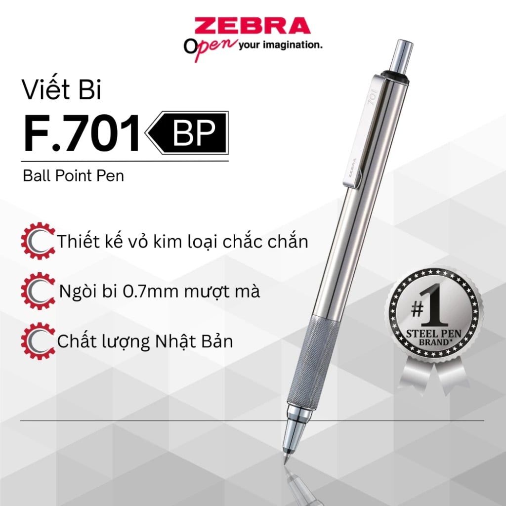 Bút Ký Bấm Zebra F701 Cao Cấp Mực Xanh Vỏ Thép (Kèm Hộp Nhôm)