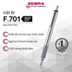 Bút Ký Bấm Zebra F701 Cao Cấp Mực Xanh Vỏ Thép (Kèm Hộp Nhôm)