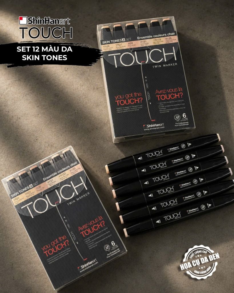 Set 6 Marker Touch Shinhan 2 Đầu Fine & Broad Made in Korea