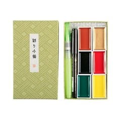 Màu Nước Kuretake Gansai IRODORI KOBAKO 6 Màu Kèm Cọ Và Bút Brush