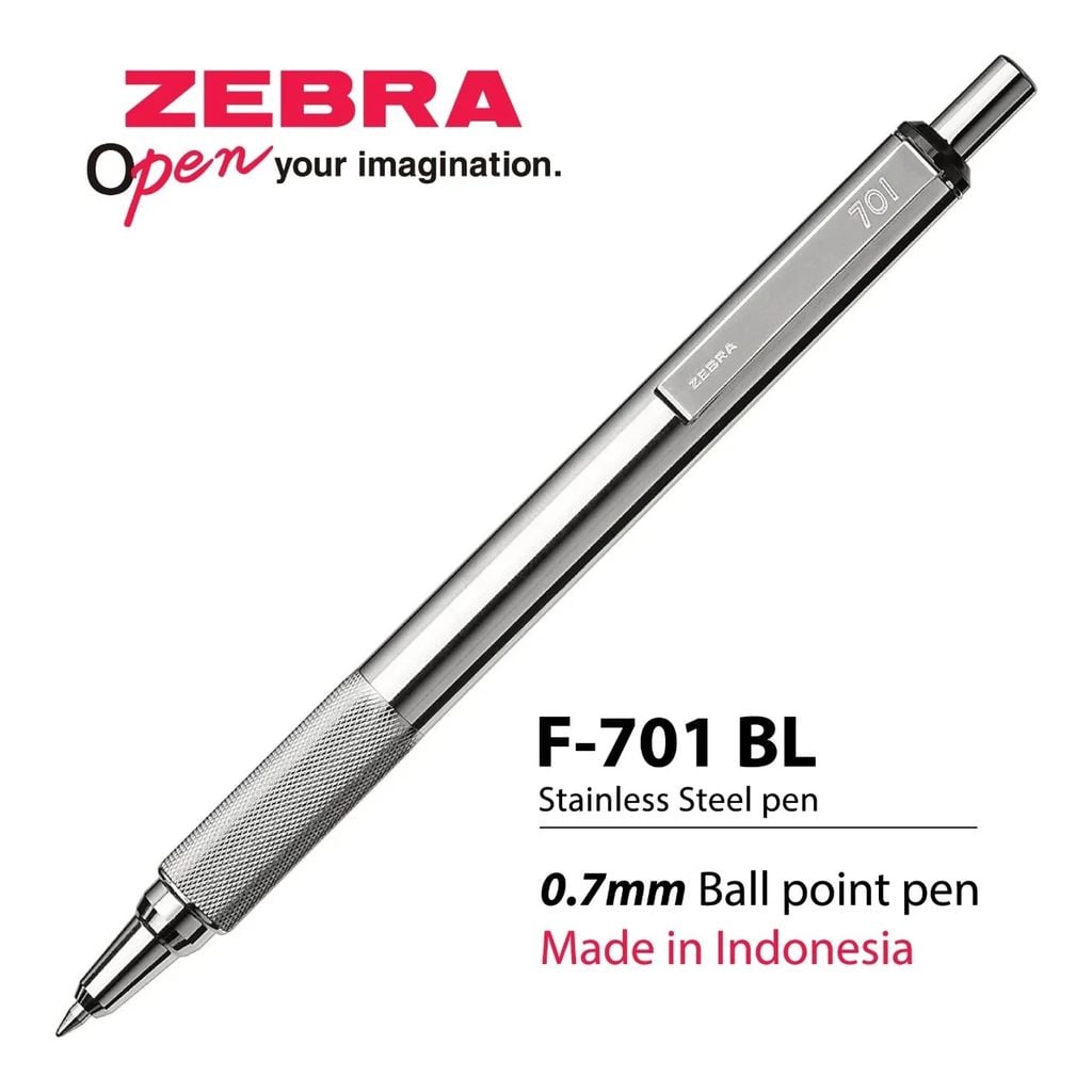 Bút Ký Bấm Zebra F701 Cao Cấp Mực Xanh Vỏ Thép (Kèm Hộp Nhôm)