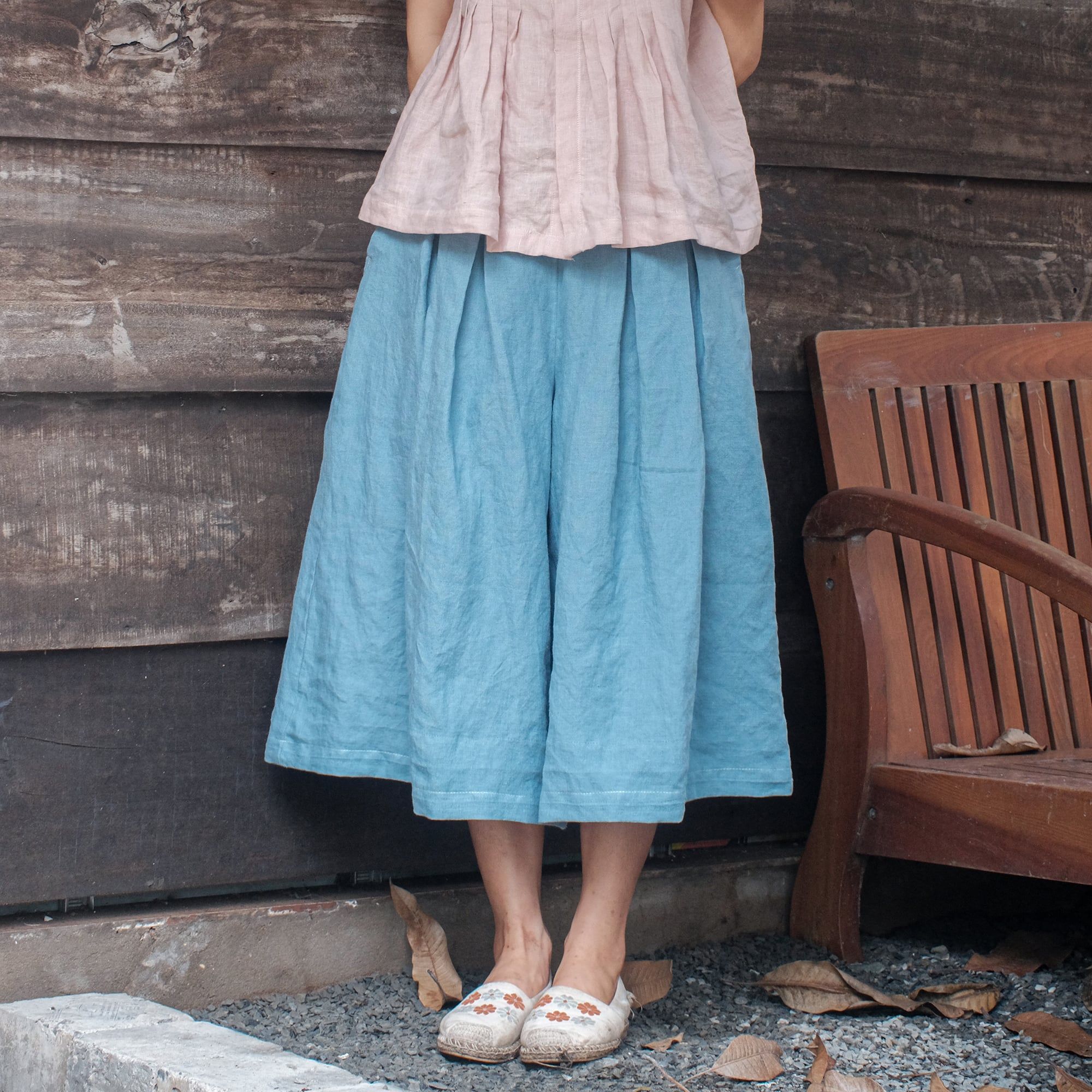  Quần váy | Pastel yellow European linen Culottes | CHOI SEWING 