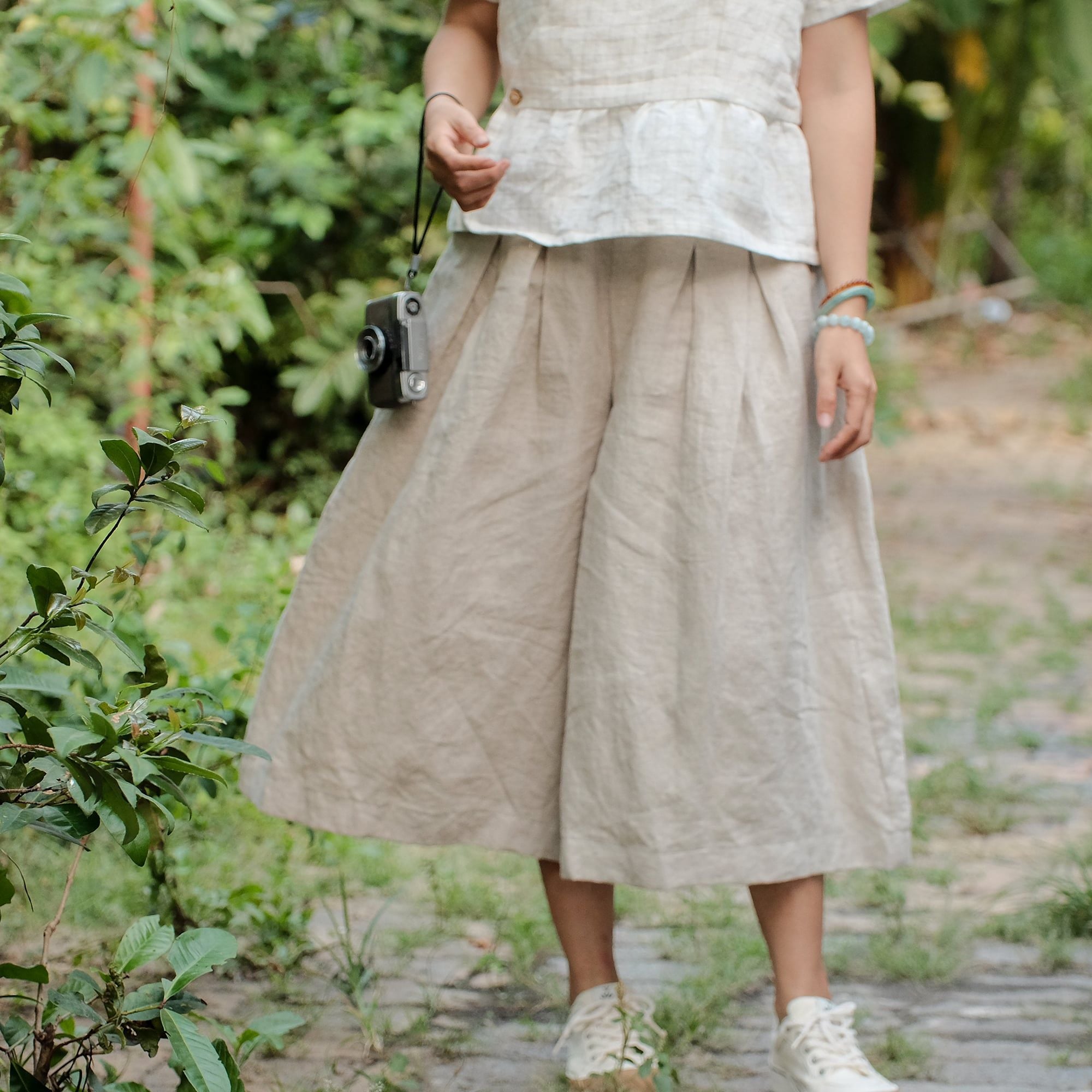  Quần váy | Sand grey European linen Culottes | CHOI SEWING 