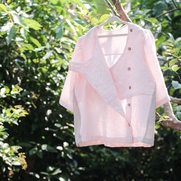  Áo y tá cài nút lệch | Pastel Pink Nurse blouse | CHOI SEWING | PRE-ORDER 