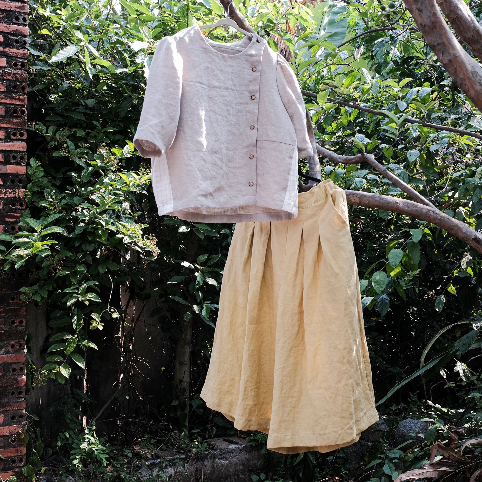  Quần váy | Pastel yellow European linen Culottes | CHOI SEWING 