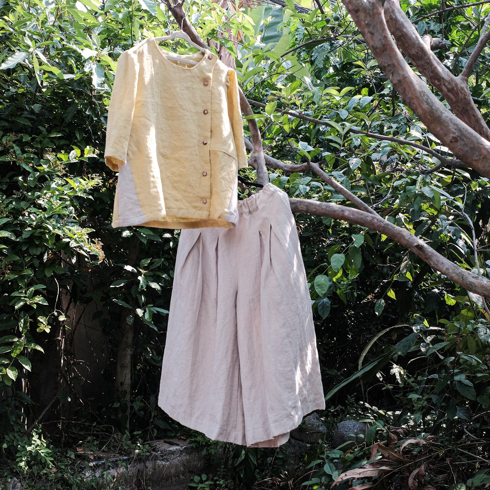  Quần váy | Sand grey European linen Culottes | CHOI SEWING 