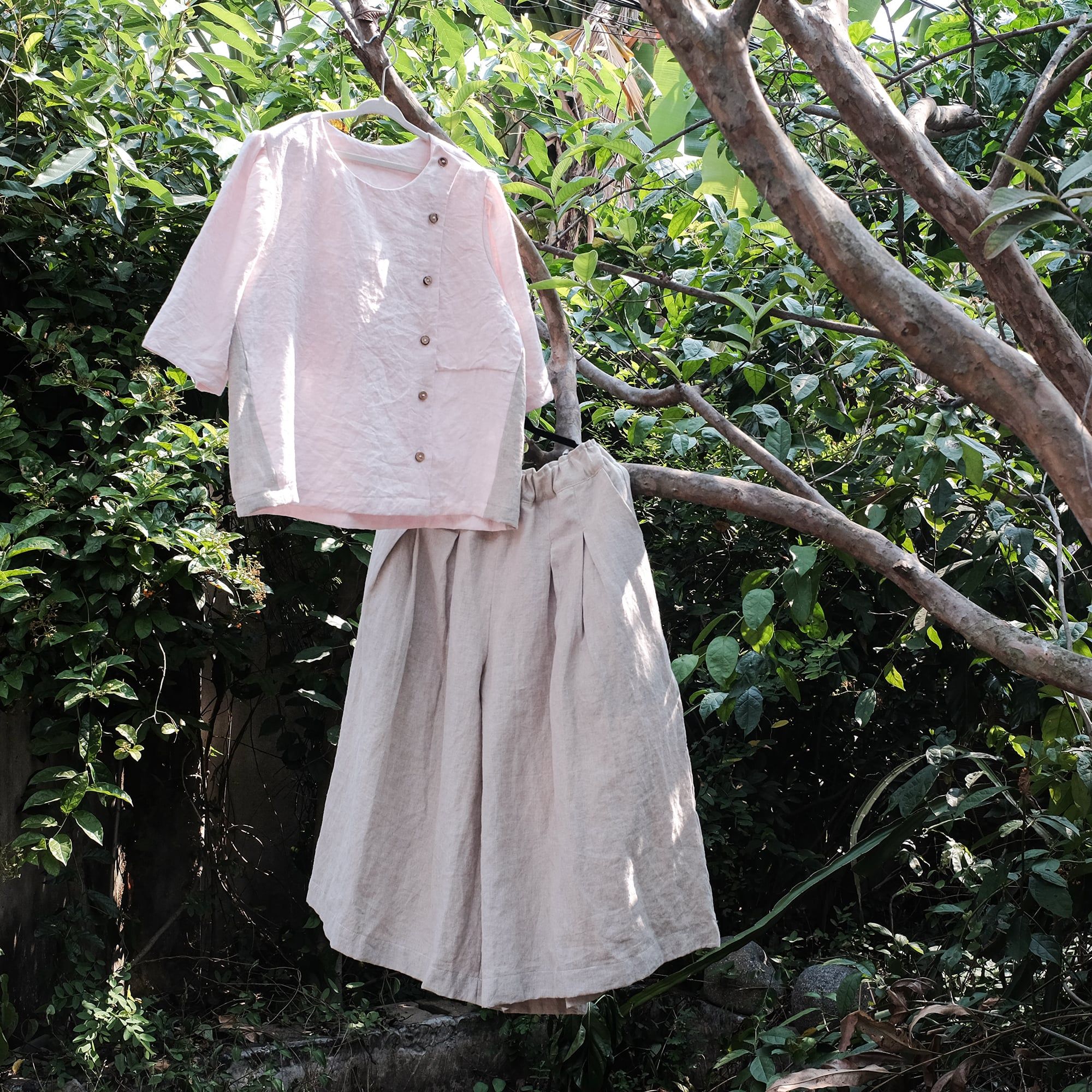  Quần váy | Sand grey European linen Culottes | CHOI SEWING 